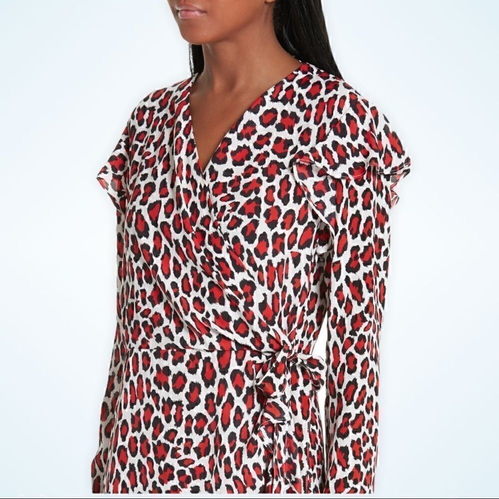 NEW ROBERT RODRIGUEZ LENA LEOPARD PRINT FAUX WRAP DRESS RED LEOPARD NWT SIZE 4 - Picture 3 of 13